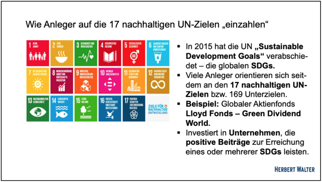 Wie Anleger auf die 17 nachhaltigen UN-Ziele „einzahlen“ 