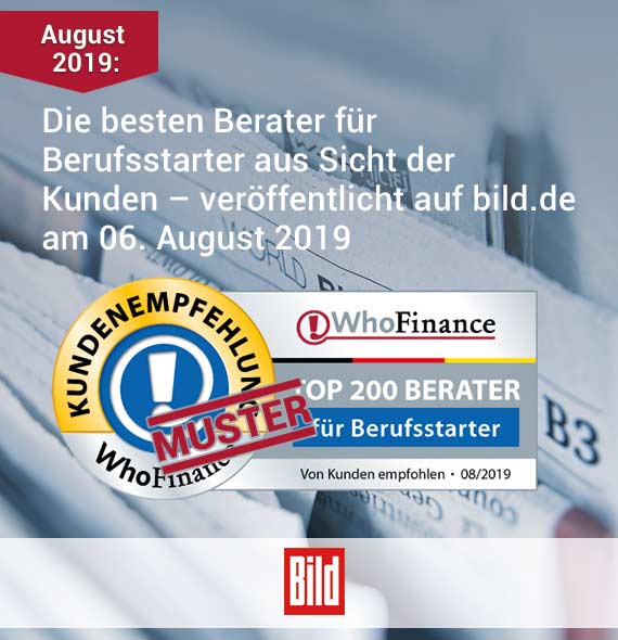 Die besten Berater für Berufsstarter aus Sicht der Kunden – veröffentlicht auf bild.de am 06. August 2019
