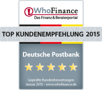 Siegel der Deutsche Postbank als Top-Kundenempfehlung Banken 2015