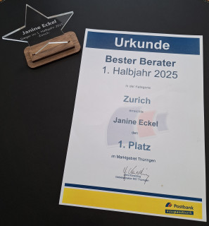 Bester Berater 1. Halbjahr 2025 – Kategorie Zurich im Marktgebiet Thüringen
