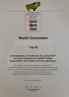 Finanzberater des Jahres 2017 - Top 10 Platzierung