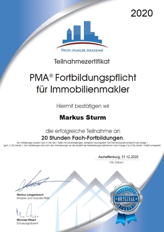 Zertifikat Makler-Akademie 2018-2020