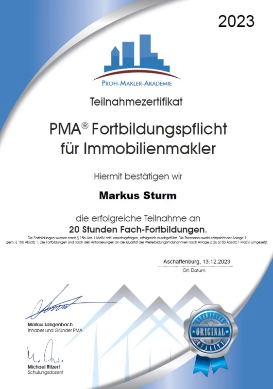 Zertifikat Makler-Akademie 2021-2023