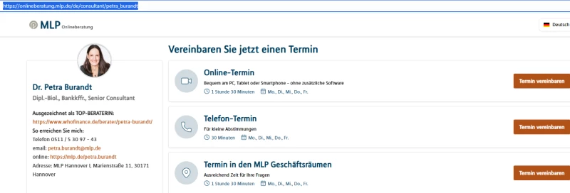 zur Terminvereinbarung (Präsenz-, Telefon-, Video-Termin):