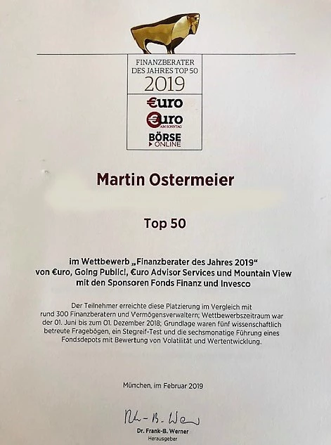 Finanzberater des Jahres 2019 - Top 50 Platzierung