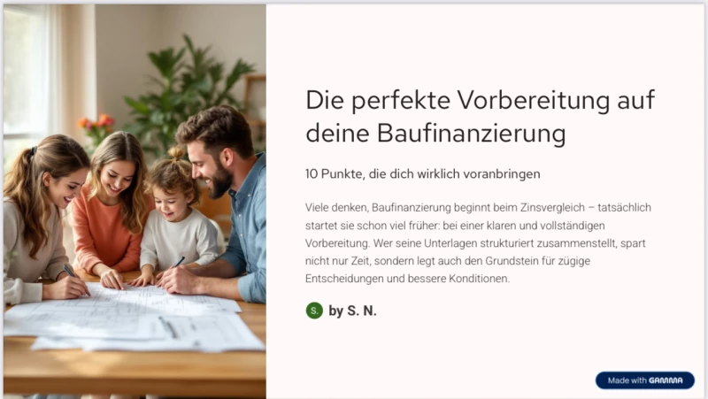 Die perfekte Vorbereitung auf deine Baufinanzierung: 10 Punkte, die dich wirklich voranbringen. 🏡✨