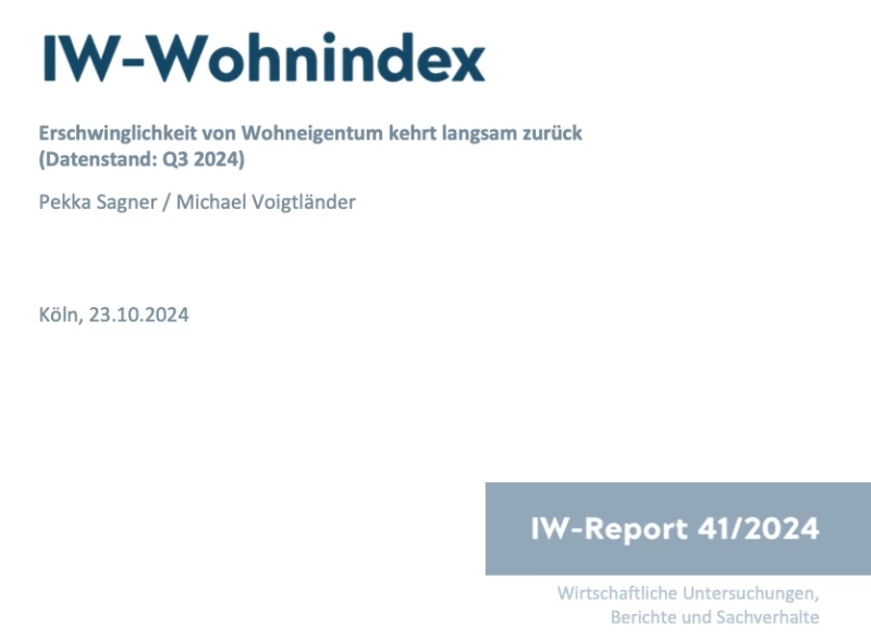 Vergangene Woche wurde der neue IW-Wohnindex für das 3. Quartal veröffentlicht, der die Entwicklung von Kauf- und Mietpreisen für Wohnimmobilien in Deutschland untersucht: