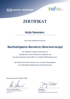 Nachhaltigkeits-Beraterin Altersvorsorge