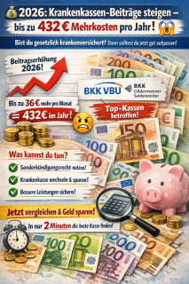 💰 2026: Krankenkassen-Beiträge steigen – bis zu 432 € Mehrkosten pro Jahr! 😱